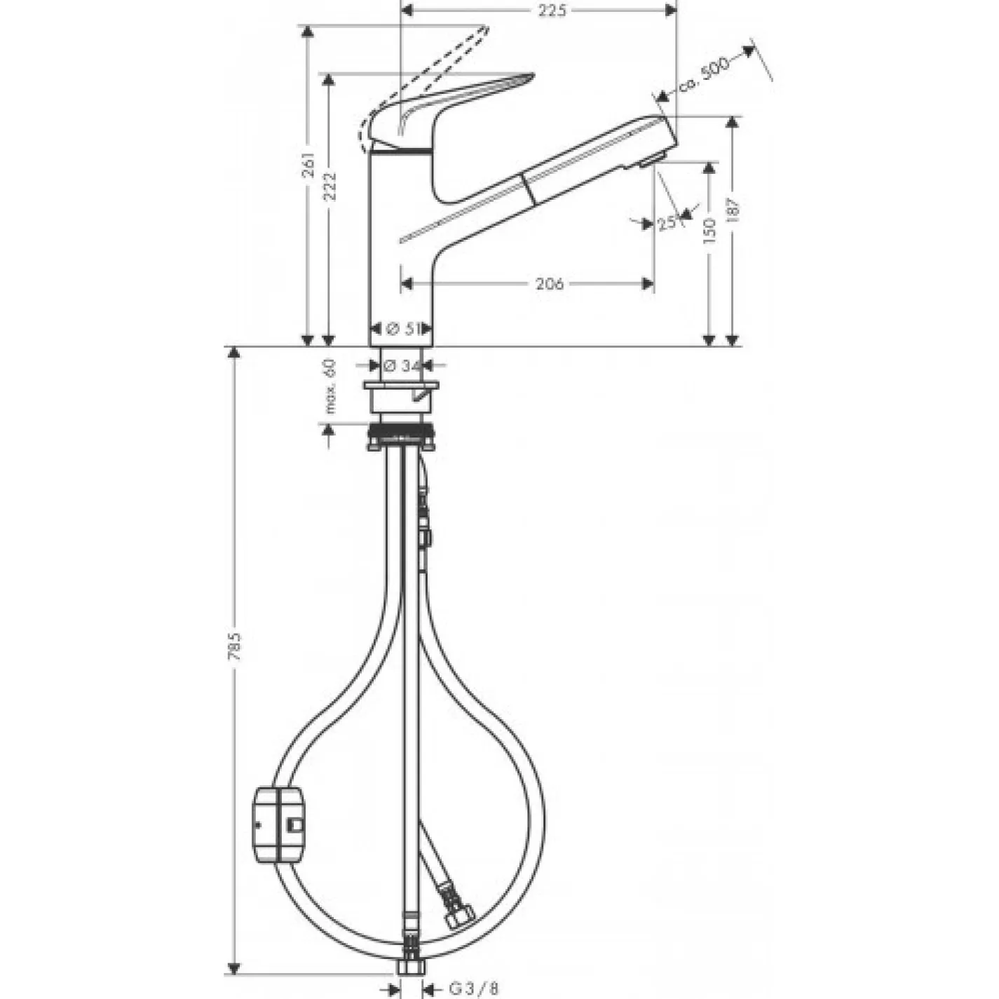 Змішувач одноважільний для кухні Hansgrohe M427-H150 з витяжним виливом (71814000) - Фото 1
